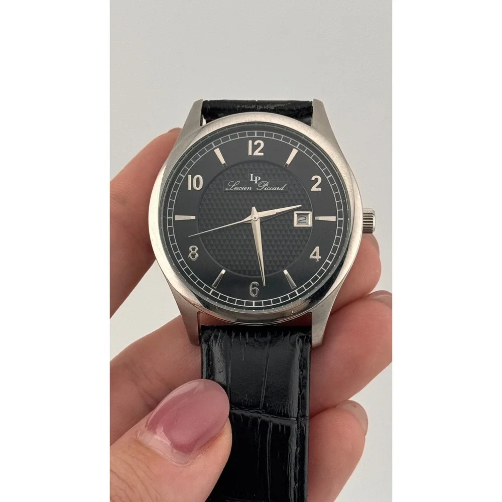 Lucien‎ Piccard Weisshorn Mens Watch Black Dial Date Sapphire Leather Strap